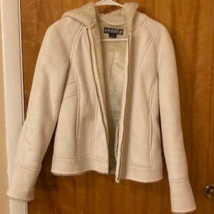 Cream Colored Suede Coat with Hood